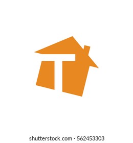 initial letter logo house alphabet orange color