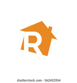 initial letter logo house alphabet orange color