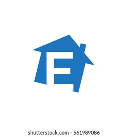 initial letter logo house blue