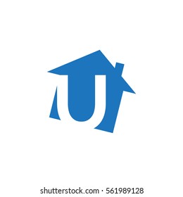 initial letter logo house blue