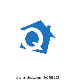 initial letter logo house blue