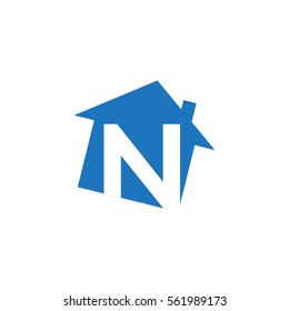 initial letter logo house blue