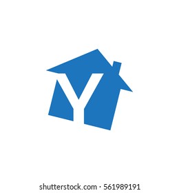 initial letter logo house blue
