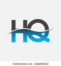 Initial letter logo HQ company name blue and black color swoosh design. vector logotype for business and company identity.