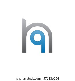 initial letter logo hq, qh, q inside h rounded lowercase blue gray