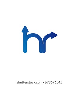 initial letter logo hr, rh, h, r, arrow rounded lowercase blue
