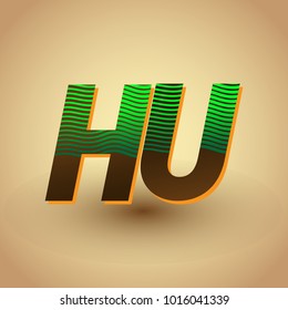initial letter logo HU colored green and brown with striped composition, Vector logo design template elements for your business or company identity