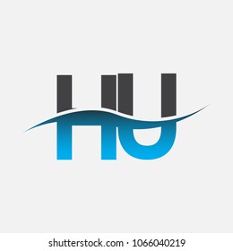 Initial letter logo HU company name blue and black color swoosh design. vector logotype for business and company identity.