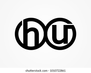 Initial letter logo hu lowercase related in circles black