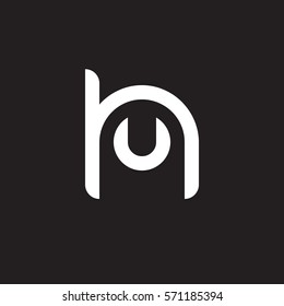 initial letter logo hu, uh, u inside h rounded lowercase white black background