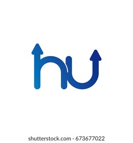 initial letter logo hu, uh, h, u, arrow rounded lowercase blue