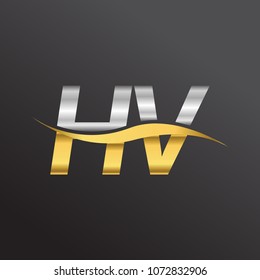 initial letter logo HV company name gold and silver color swoosh design. vector logotype for business and company identity.