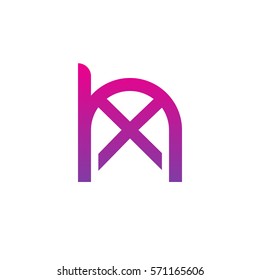 initial letter logo hx, xh, x inside h rounded lowercase purple pink