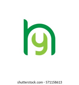 initial letter logo hy, yh, y inside h rounded lowercase green flat