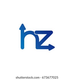 initial letter logo hz, zh, h, z, arrow rounded lowercase blue