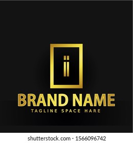 Initial Letter Logo I. Inside the square. A charming logo design element. Gold letters Isolated with black background. Suitable for business, consulting group companies.