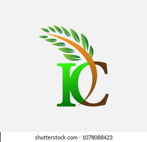
initial letter logo IC, Agriculture wheat Logo Template vector icon design colored green and brown.