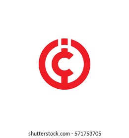 initial letter logo ic, ci, circle rounded lowercase red flat