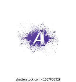 Initial  Letter A Logo Icon Abstract  Ink Splatter. Purple  splash  with hidden letter logo icon vector design concept