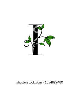 Initial Letter I logo icon.  Design concept Nature green leaves with letter logo icon black color.
