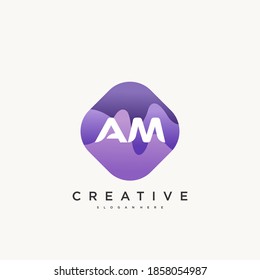 AM Initial Letter logo icon design template elements with wave colorful art.