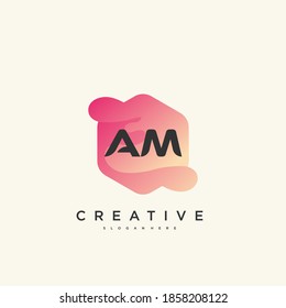 AM Initial Letter logo icon design template elements with wave colorful art.