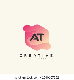 AT Initial Letter Logo Symbol Design Template Elemente mit Welle bunt Kunst.