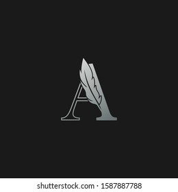 Initial A Letter Logo icon Luxury Feather. Monochrome design concept  luxury feather element and outline letter logo icon for corporate, lawyer, notary, firm and more brand identity.