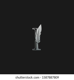 Initial I Letter Logo icon Luxury Feather. Monochrome design concept  luxury feather element and outline letter logo icon for corporate, lawyer, notary, firm and more brand identity.