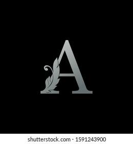 Initial  Letter A Logo Icon Luxury Feather. Monogram silver design concept  luxury feather element and letter logo icon for corporate, lawyer, notary, firm and more brand identity.