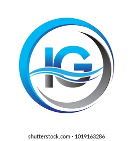 initial letter logo IG company name blue and grey color on circle and swoosh design. vector logotype for business and company identity.