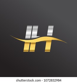 initial letter logo IH company name gold and silver color swoosh design. vector logotype for business and company identity.