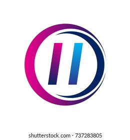 initial letter logo II company name blue and magenta color on circle and swoosh design. vector logotype for business and company identity.