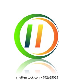 initial letter logo II company name green and orange color on circle and swoosh design. vector logotype for business and company identity.