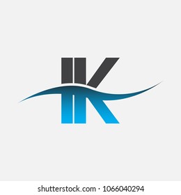 Initial letter logo IK company name blue and black color swoosh design. vector logotype for business and company identity.