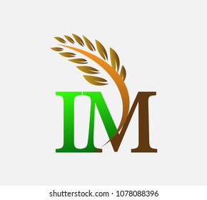 
initial letter logo IM, Agriculture wheat Logo Template vector icon design colored green and brown.