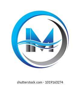 initial letter logo IM company name blue and grey color on circle and swoosh design. vector logotype for business and company identity.