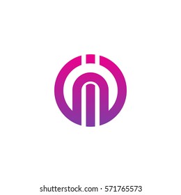 initial letter logo in, ni, circle rounded lowercase purple pink