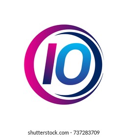 initial letter logo IO company name blue and magenta color on circle and swoosh design. vector logotype for business and company identity.