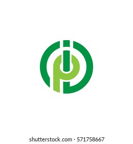 initial letter logo ip, pi, circle rounded lowercase green flat