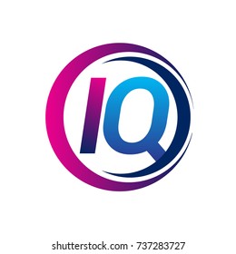 initial letter logo IQ company name blue and magenta color on circle and swoosh design. vector logotype for business and company identity.