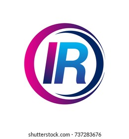 initial letter logo IR company name blue and magenta color on circle and swoosh design. vector logotype for business and company identity.