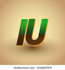 initial letter logo IU colored green and brown with striped composition, Vector logo design template elements for your business or company identity