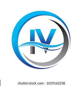 initial letter logo IV company name blue and grey color on circle and swoosh design. vector logotype for business and company identity.
