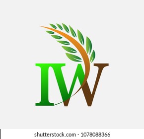 
initial letter logo IW, Agriculture wheat Logo Template vector icon design colored green and brown.