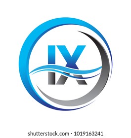 initial letter logo IX company name blue and grey color on circle and swoosh design. vector logotype for business and company identity.