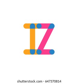 Initial letter logo IZ overlapping round line, yellow blue magenta