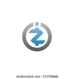 initial letter logo iz, zi, circle rounded lowercase blue gray