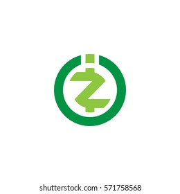 initial letter logo iz, zi, circle rounded lowercase green flat