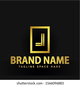 Initial Letter Logo J. Inside the square. A charming logo design element. Gold letters Isolated with black background. Suitable for business, consulting group companies.